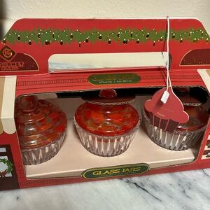 Cupcake Glass Jar Set (3) with Red Swirled Lids